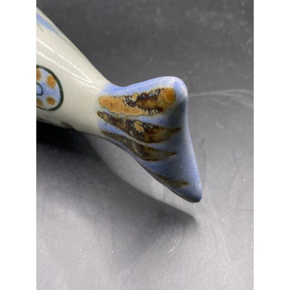 Mexican Art Pottery Ceramic Fish Signed 7” x 3.5” Tonala